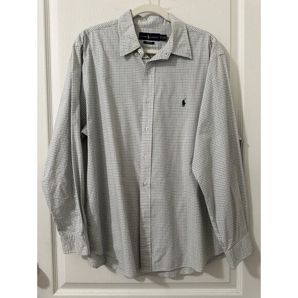 Ralph Lauren Mens 17 1/2 Custom Fit Long Sleeve Purple Check Button Up Pony - Picture 1 of 6